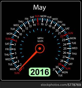 2016 year calendar speedometer car. May. Vector illustration.