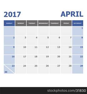 2017 April calendar week starts on Sunday, stock vector