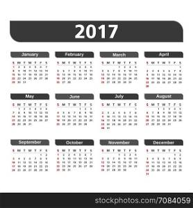 2017 Calendar. 2017 Calendar on white background, vector eps10 illustration