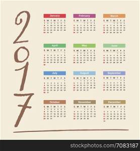 2017 Calendar. 2017 Calendar, vector eps10 illustration
