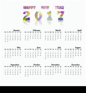 2017 Calendar Template.Calendar for 2017 year.Vector design stationery template.Week starts Monday.Flat style color vector illustration.Yearly calendar template.Calendar 2017 Set of 12 Months.