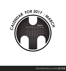 2017 calendar vector design stationery template.Calendar for march 2017.Vector illustration.