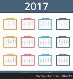 2017 Calendar, week starts on Monday, vector eps10 illustration. 2017 Calendar