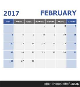 2017 February calendar week starts on Sunday, stock vector