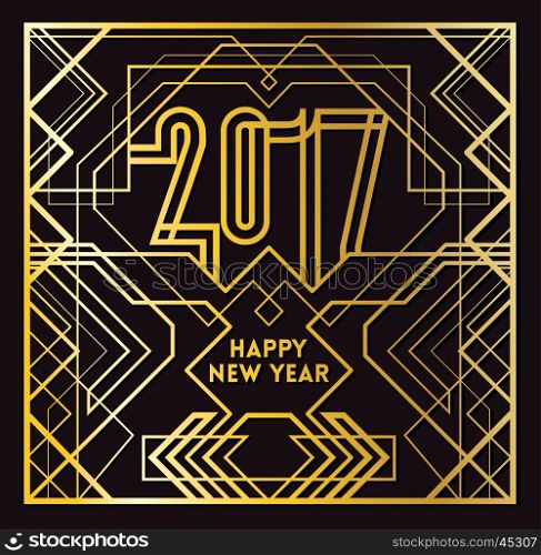 2017 Greeting Card in Art Deco Gold Style