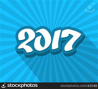 2017 hand drawn blue color text. Happy New Year greetings. Twenty seventeen new year festive vector illustration. Seasonal decorative new year number.