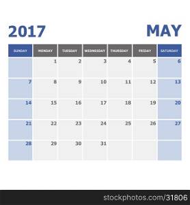 2017 May calendar week starts on Sunday, stock vector