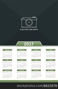 2017 Wall Calendar. 2017 Wall calendar, week starts on Monday, A3 size, place for your photo, vector eps10 illustration