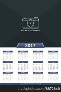 2017 Wall Calendar. 2017 Wall calendar, week starts on Monday, A3 size, place for your photo, vector eps10 illustration