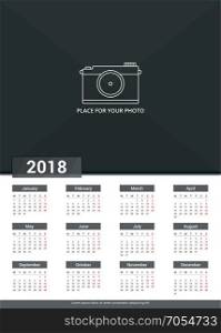 2018 Calendar Template. 2018 Calendar template, a3 size, place for your photo, vector eps10 illustration
