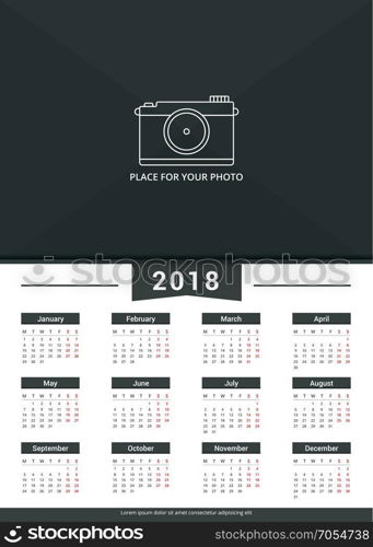 2018 Calendar Template. 2018 Calendar template, a3 size, place for your photo, vector eps10 illustration