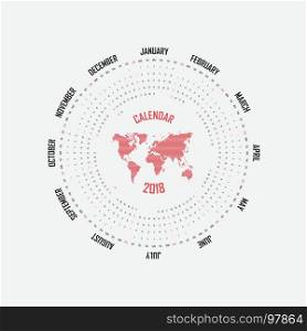 2018 Calendar Template.Circle calendar template.Calendar 2018 Set of 12 Months.Starts from Sunday.Vector illustration.