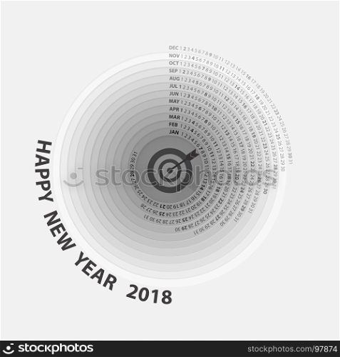 2018 Calendar Template.Circle calendar template.Calendar 2018 Set of 12 Months.Vector illustration.