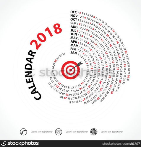 2018 Calendar Template.Spiral calendar.Calendar 2018 Set of 12 Months.Vector design stationery template.Week starts Monday.