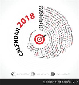 2018 Calendar Template.Spiral calendar.Calendar 2018 Set of 12 Months.Vector design stationery template.Week starts Monday.