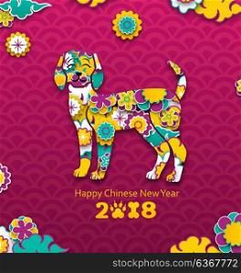 2018 Chinese New Year Banner, Earthen Dog, Paper Colorful Cutting Pattern. 2018 Chinese New Year Banner, Earthen Dog, Paper Colorful Cutting Pattern - Illustration Vector