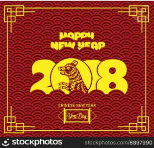 2018 chinese new year greeting card with traditionlal pattern background. Year of dog