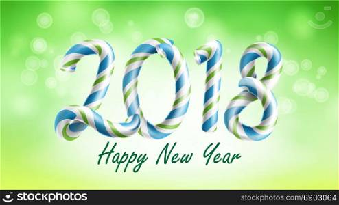 2018 Happy New Year Background Vector. Flyer Or Brochure Design Template 2018. Festival Holiday Decoration Illustration. 2018 Happy New Year Background Vector. Flyer Or Brochure Design Template 2018. Decoration Date 2018 Year. Celebrate Event Holiday Illustration