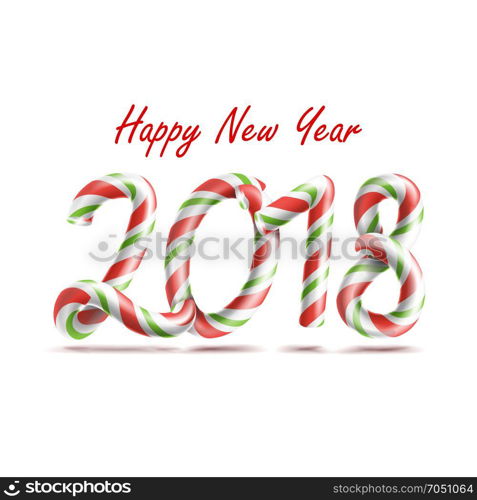 2018 Happy New Year Vector. 3D Number Sign In Christmas Colours. Classic Xmas Red, White, Candy Cane. New Year Poster, Greeting Card, Brochure, Flyer Typography Template Design. Isolated Illustration. 2018 Happy New Year Vector. 3D Number Sign In Christmas Colours. Classic Xmas Red, White, Candy Cane. New Year Poster, Greeting Card, Brochure, Flyer Typography Template Design. Isolated