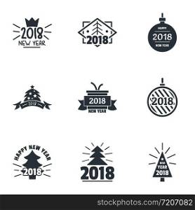 2018 New Year logo set. Simple set of 9 hipster vector logo for web isolated on white background. 2018 New Year logo set, simple style