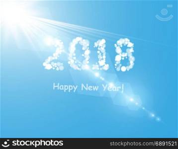 2018 shaped clouds in the blue sky with bright sun. 2018 shaped clouds in the blue sky with bright sun. Vector