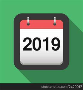 2019 calendar flat icon, 2019 calendar cover sheet in flat style, new year’s eve vector icon