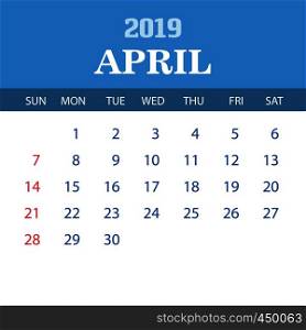 2019 Calendar Template - April