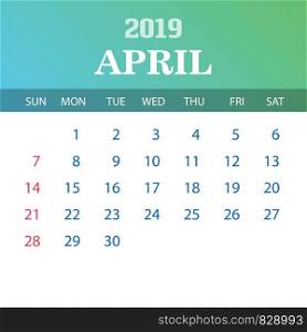 2019 Calendar Template - April