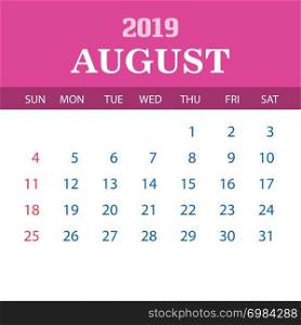 2019 Calendar Template - August