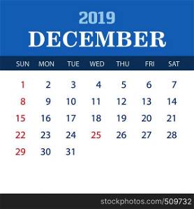 2019 Calendar Template - December