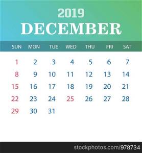 2019 Calendar Template - December