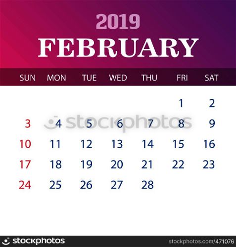 2019 Calendar Template - February