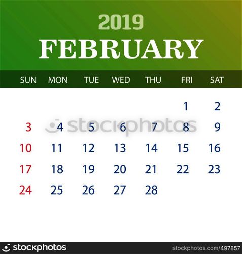 2019 Calendar Template - February