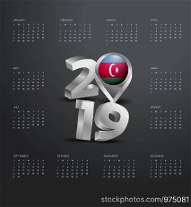 2019 Calendar Template. Grey Typography with Azerbaijan Country Map Golden Typography Header