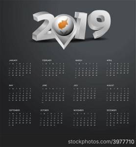 2019 Calendar Template. Grey Typography with Cyprus Country Map Golden Typography Header