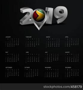 2019 Calendar Template. Grey Typography with Guyana Country Map Golden Typography Header