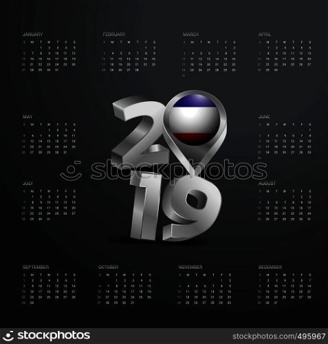 2019 Calendar Template. Grey Typography with Los Altos Country Map Golden Typography Header