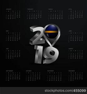 2019 Calendar Template. Grey Typography with Nauru Country Map Golden Typography Header