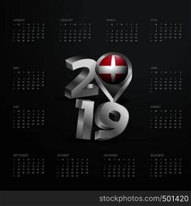 2019 Calendar Template. Grey Typography with Sovereign Military order of Malta Country Map Golden Typography Header