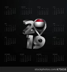 2019 Calendar Template. Grey Typography with Yemen Country Map Golden Typography Header