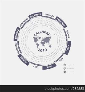 2019 Calendar Template.Hexagon shape calendar.Calendar 2019 Set of 12 Months.Yearly calendar vector design stationery template.Vector illustration.