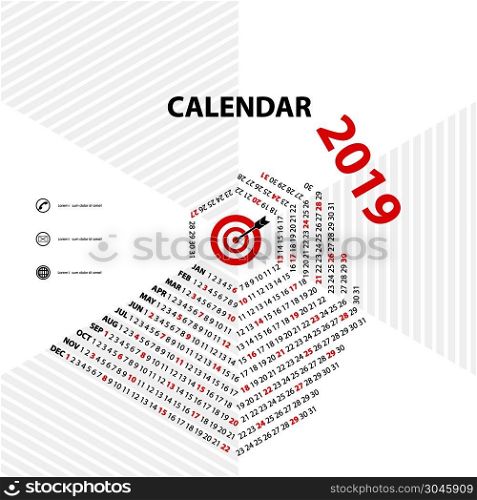 2019 Calendar Template.Hexagon shape calendar.Calendar 2019 Set of 12 Months.Yearly calendar vector design stationery template.Vector illustration.