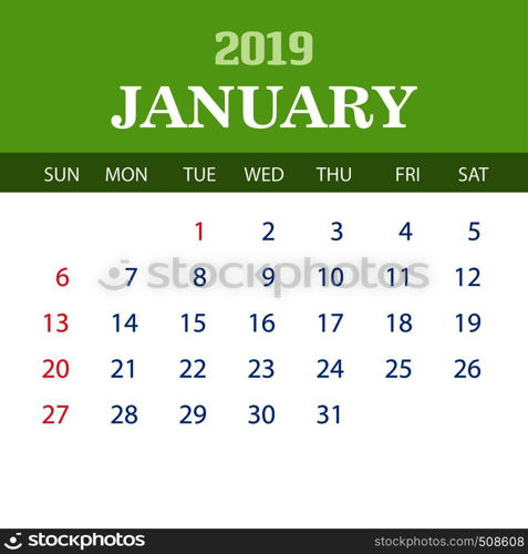 2019 Calendar Template - January