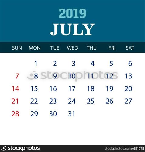 2019 Calendar Template - July