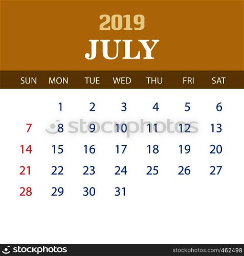 2019 Calendar Template - July