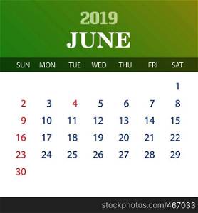 2019 Calendar Template - June