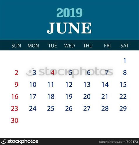 2019 Calendar Template - June