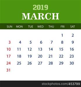 2019 Calendar Template - March