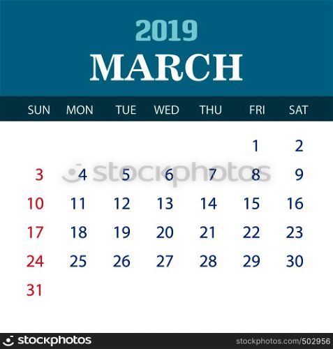 2019 Calendar Template - March