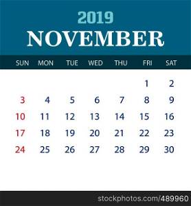 2019 Calendar Template - November